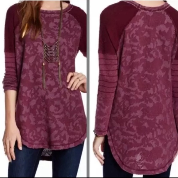 FREE PEOPLE Sz Large Bed Of Roses Jacquard Tunic Side Zip Sweatshirt Lace print - Picture 4 of 9